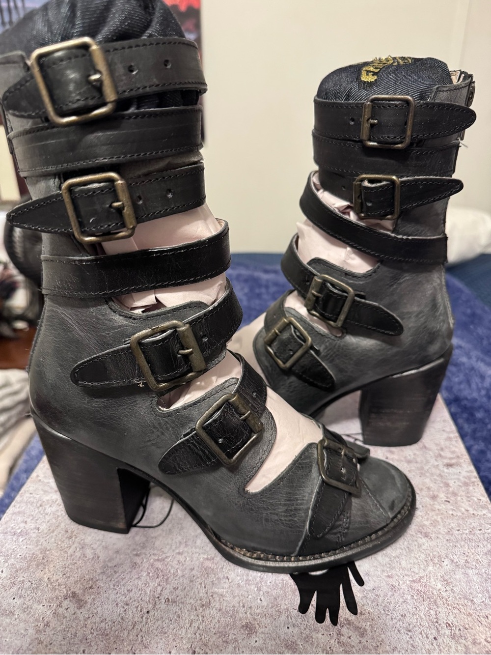 Freebird by Steven Black Strappy Buckle Heeled Ankle Boots/Bond